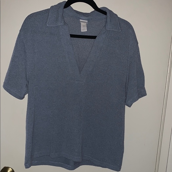 Gently Loved Blue Knit Collared V Neck Shirt by H&M **No longer Sold on Site** - Picture 1 of 8